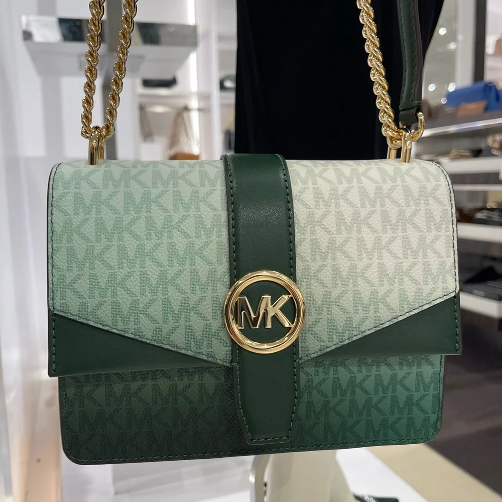 Michael Kors Greenwich Sm Color-Block Signature Logo Flap Crossbody XBODY Moss